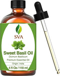 SVA Sweet Basil Essential Oil, Glass Bottle with Dropper, 4 Fl Oz (118 ml)