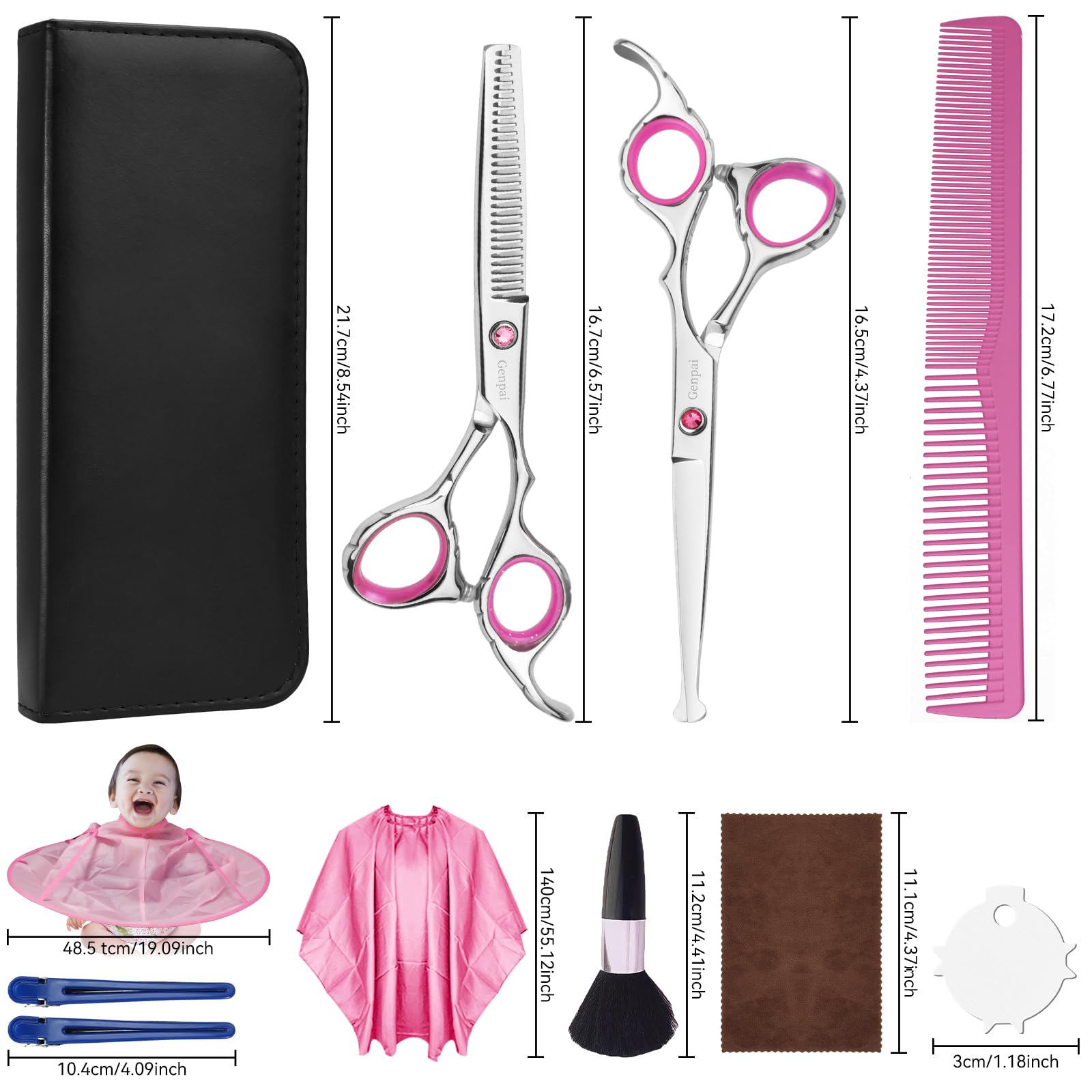 Safety Round Tip Toddler Haircut Scissors Kit - Stainless Steel 11-Piece Hair Clippers for Kids, Men, Women & Salon Use - Professional Barber Grooming Shears with Thinning & Layering Tools