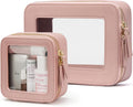 Popvibe Clear Makeup Bag with Zipper, Set of 2, Mini and Medium, Mauve Pink
