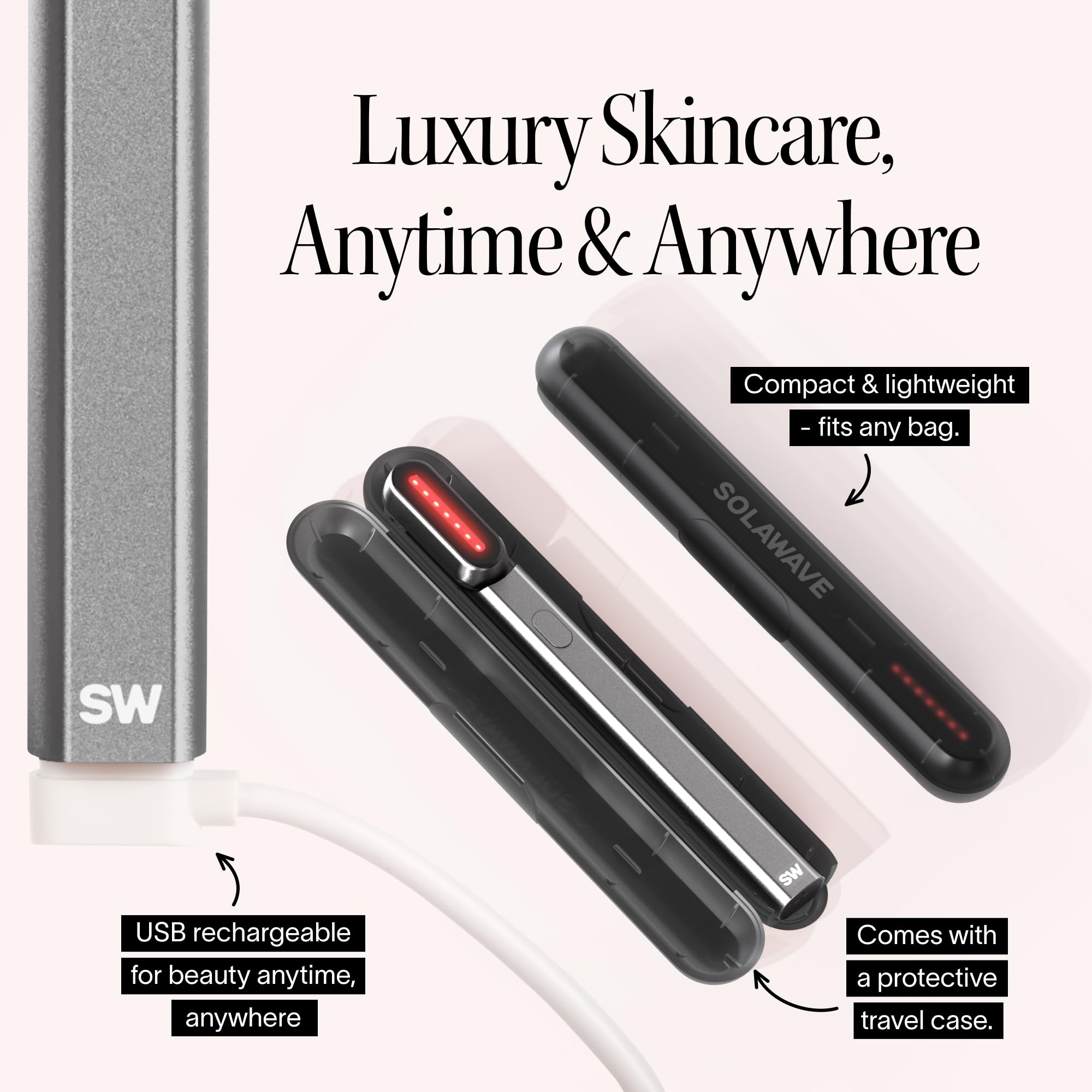 Solawave 4-in-1 Red Light Therapy Wand for Face & Neck (Charcoal)