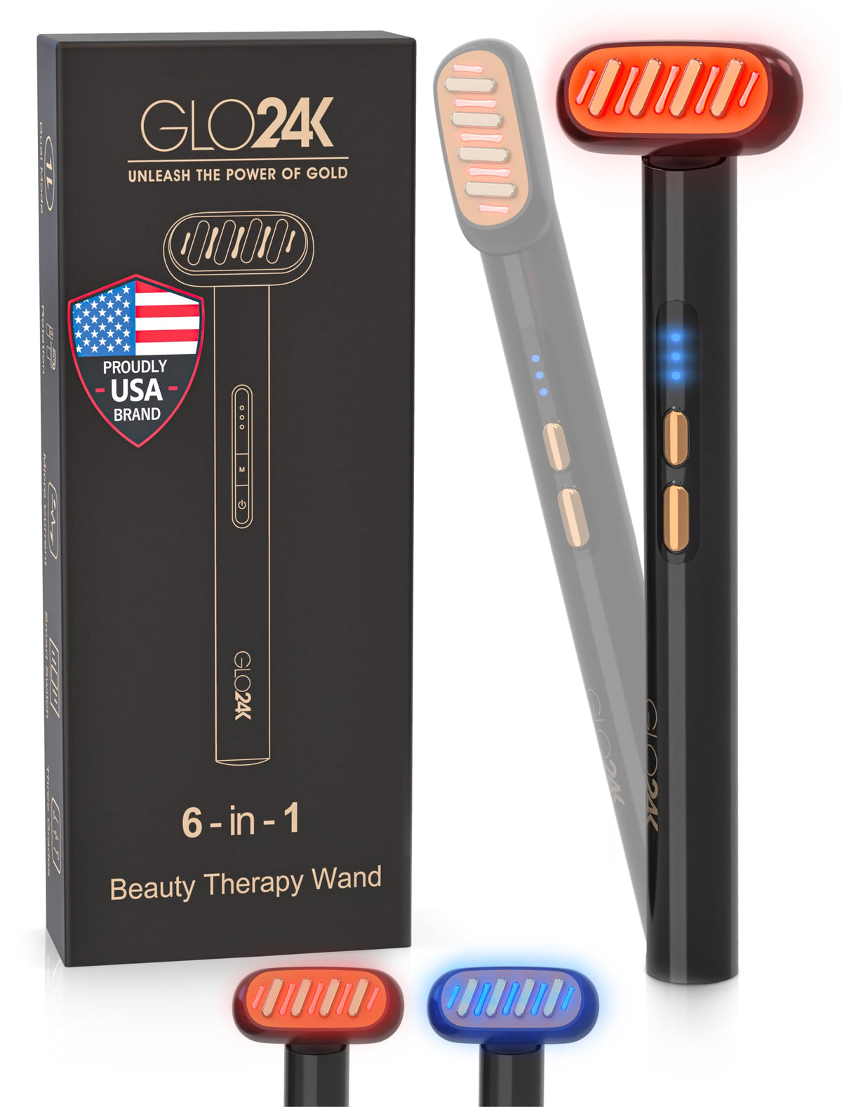 GLO24K 3-in-1 Red Light Massager for Face & Neck