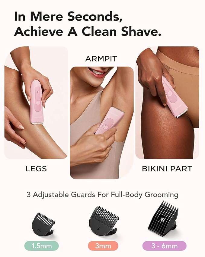 MANSPOT LADYSPOT™ Hair Finishing Trimmers, with 3 Guard and Replaceable Ceramic Blade Heads, LADYSPOT™ Hair Shaver Kit Sets (Women-Pink-Version)