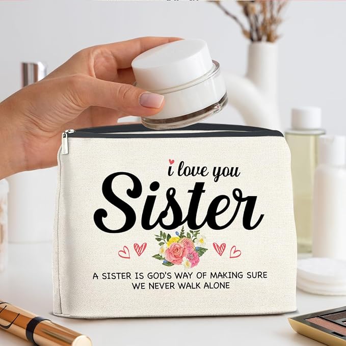 UPNEGE Sister Gifts from Sisters Makeup Bag, Gift for Bestie Best Friend Sister Christmas Birthday, Sisters Cosmetic Bag Zipper Makeup Pouch
