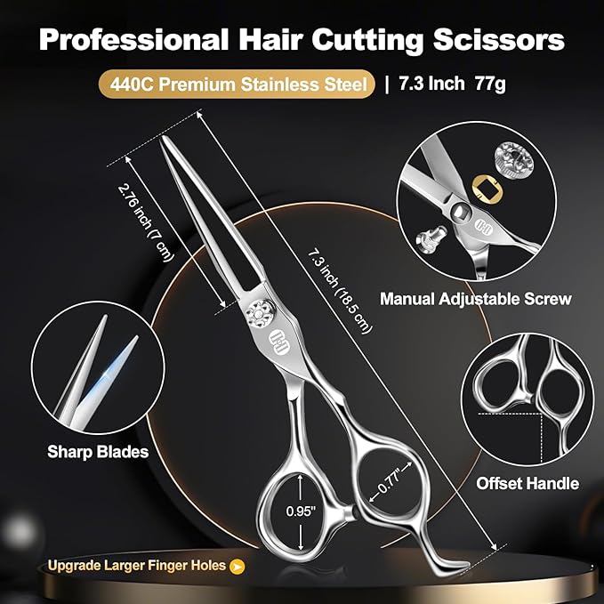 CIICII Professional Hair Cutting Scissors Kit, 440C 7″ Barber Shears Set