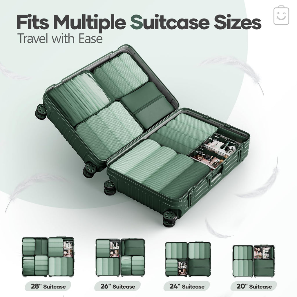 Veken 9/11 Set Compression Packing Cubes Garment Bags for Travel Essentials,Compressible Expandable Luggage Organizer Bags for Clothing,Space Saver Bags with Over 1000 pcs of Mesh Holes(Dark Green)