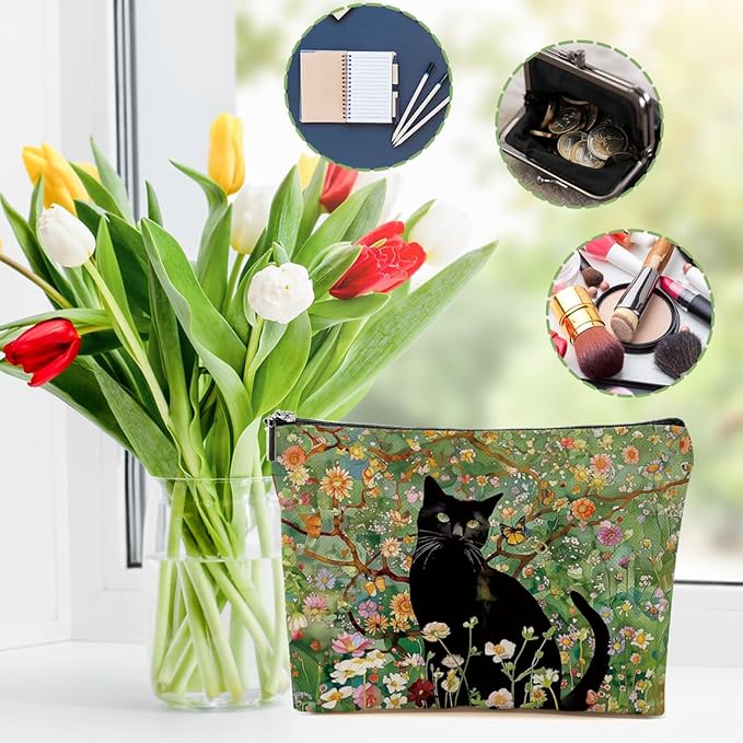 DHKG Cute Black Cat Makeup Bags for Women - Cats Mom Gifts Cosmetic Bag