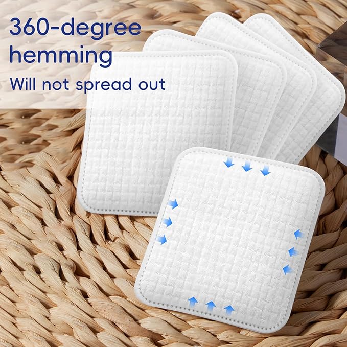 Premium Natural Plant Cotton Pads(100 Count),Soft & Lint-Free Upgraded Edge Stitching Design Cotton Rounds for Face,Unique Three-Layer Structure, Ultra-Absorbent Makeup Remover Pads,for All Skin Types
