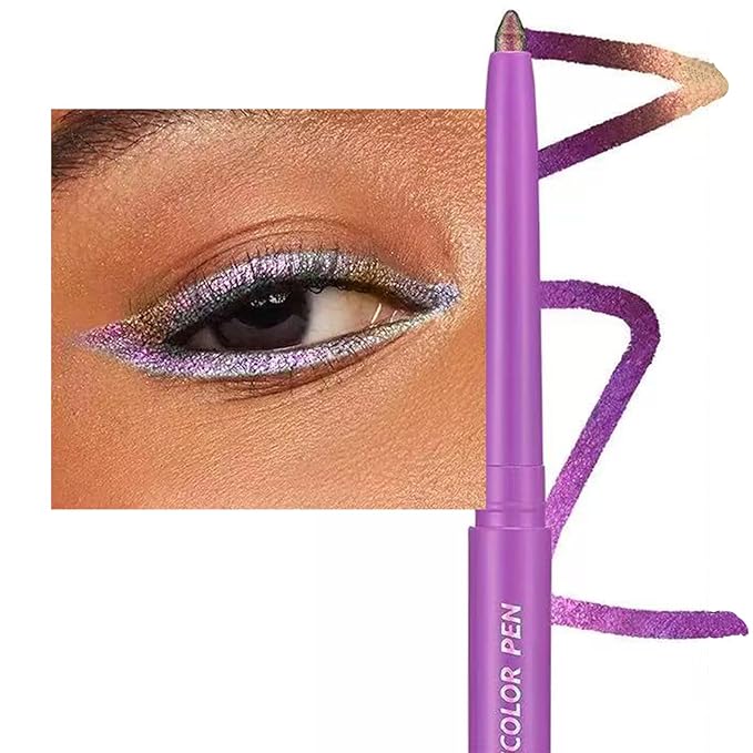 TWLBXMG Purple Pink Eyeliner Pen Chameleon Metallic Shimmer Color Changing Eye liner Pencil, Waterproof Long Lasting Eyeshadow & Eyeliner 2 In 1, Highly Pigmented Smudge Proof # 03
