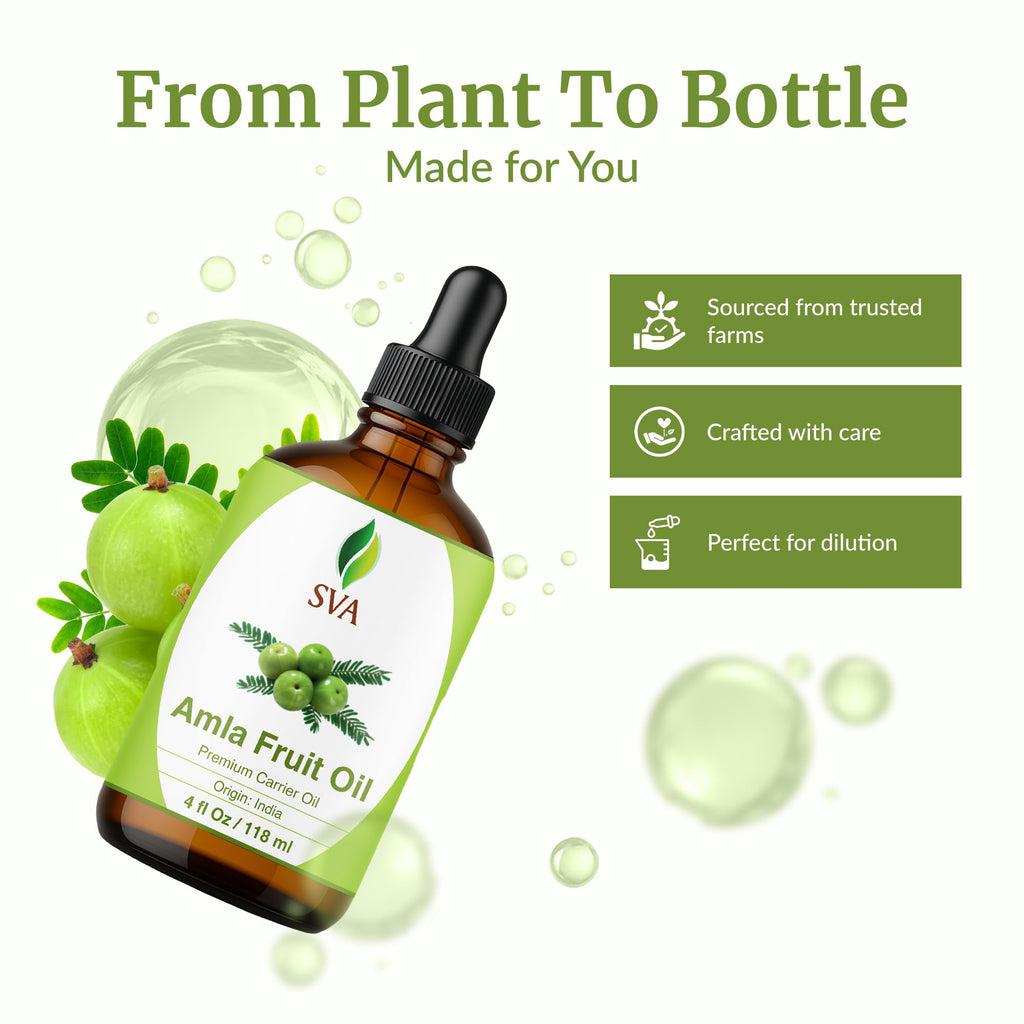 SVA Amla Oil 4oz (118ml) Premium Carrier Oil with Dropper for Hair Care, Hair Oiling, Scalp Massage, & Skin Care