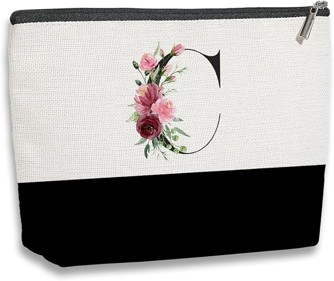 kdxpbpz Initial Makeup Bag, Personalized Gifts for Women, Personalized Makeup Bag, Bridesmaid Gifts, Cosmetic bags for Women (Letter C)