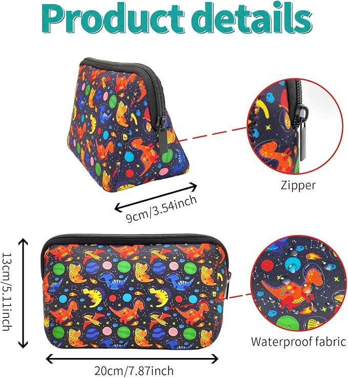 AJLTPA Waterproof Neoprene Cosmetic Bag, Space Dinosaur