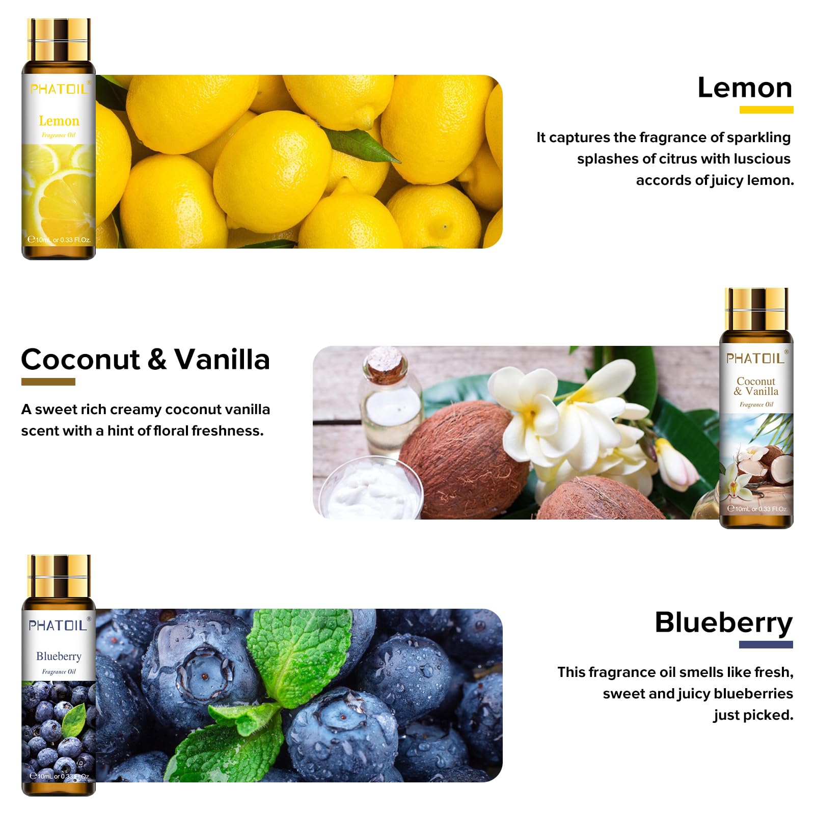 PHATOIL Fruit Fragrance Oil Set for Diffusers for Home, Soap Candle Making