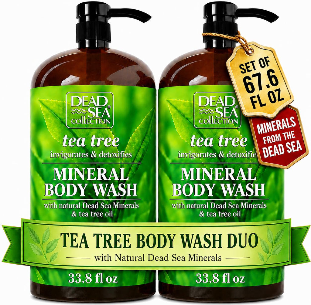 Dead Sea Collection Tea Tree Body Wash for Women and Men - with Pure Dead Sea Minerals and Tea Tree Oil - Cleanses and Moisturizes Skin - Pack of 2 (67.6 fl. oz)