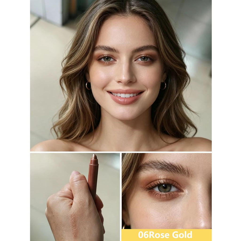 Daeuwiutr Rose Gold Eyeshadow Stick, Highlighter Eye Liner,Eye Brightener Stick, Shimmer Creamy eye shadow, Waterproof Eyeshadow Pencil Long Lasting Eye Shadow Makeup.#6 rose gold shimmer