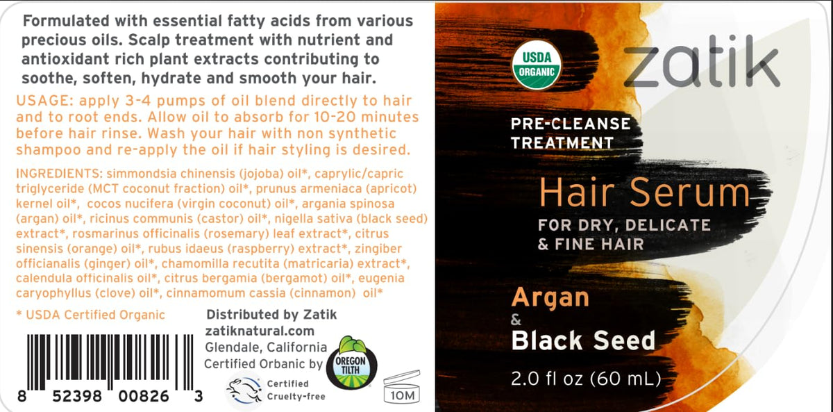 Zatik Naturals Hair Serum with Argan & Black Seed Organic Oil, 2.0 fl oz