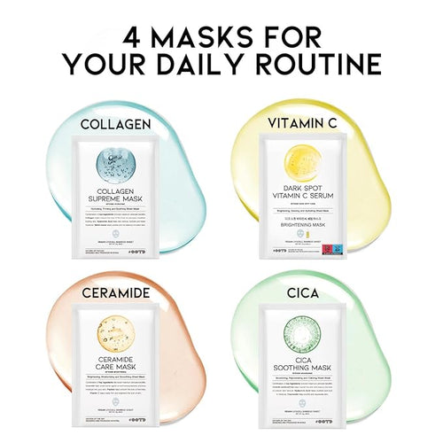 #OOTD Korean Sheet Mask with Collagen, Ceramide, Cica, Vitamin C(12-Pack)
