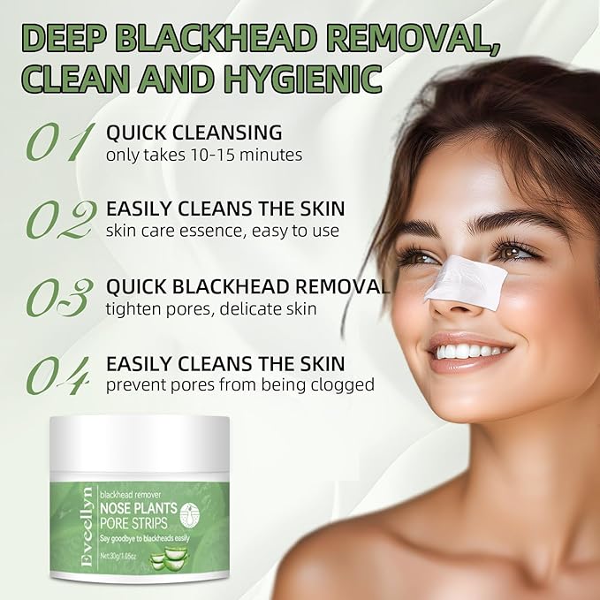 Eveellyn Blackhead Remover Mask 30g, Nose Pore Strips 60 pcs, Deep Cleansing Pore Strips for Blackheads，Tighten Pores for All Skin Type, Removes Impurities and Excess Oil, for Women and Men