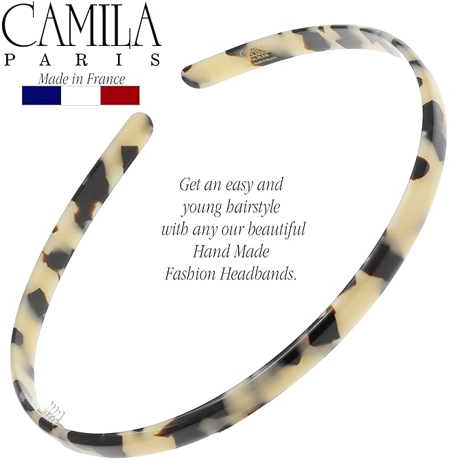 Camila Paris CP3470 French Headband for Women, Handmade White Tokyo, Strong Hold Grip Women's Hair Band, Ligth and Very Flexible, No Slip Durable Styling Girls Hair Accessories, Made in France