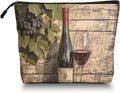 Scribesense Cosmetic Bags Travel Makeup Toilet Case Waterproof Pouch for Women Girls 6.7X9.45inches - Glass And Grapes on An Aged Wooden Background