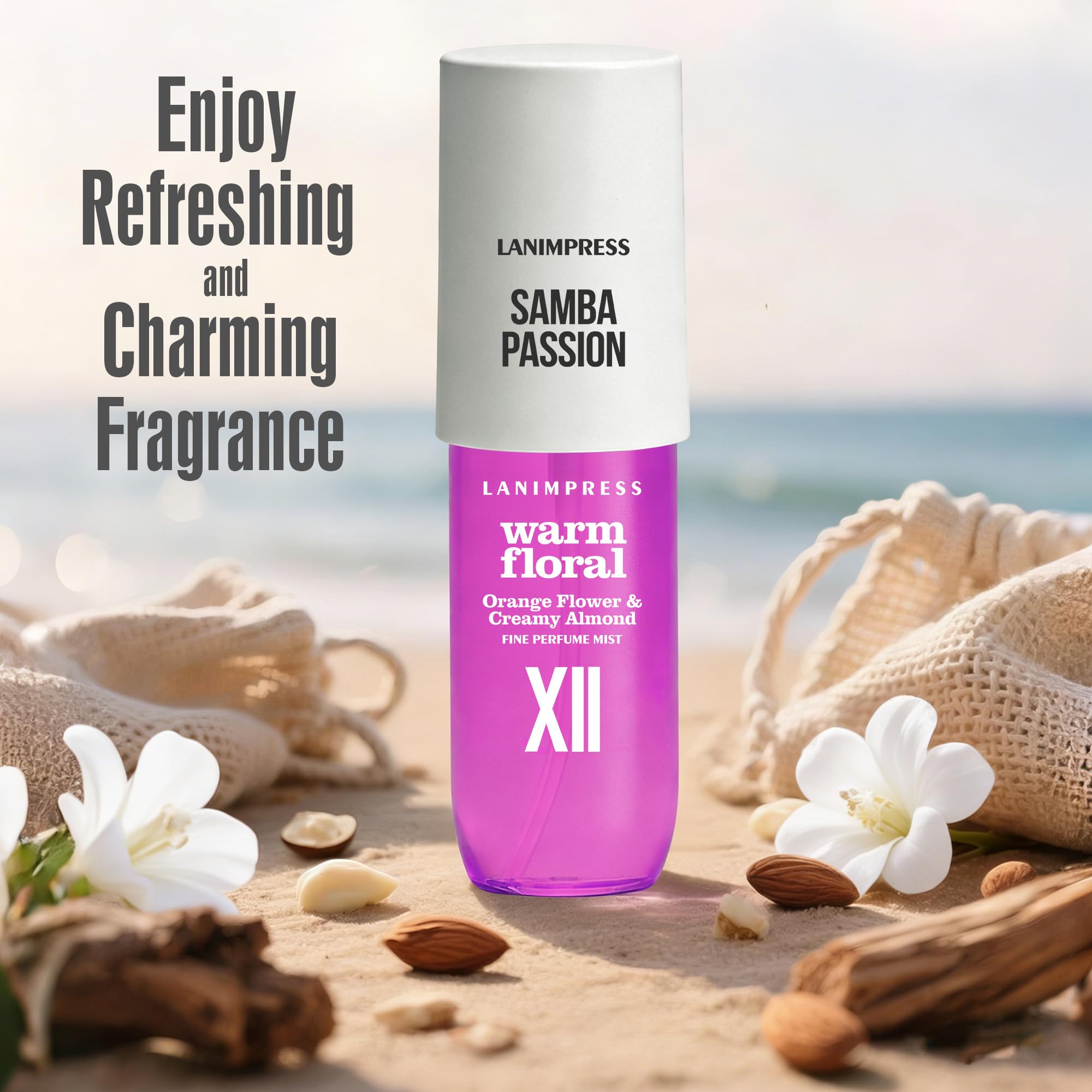 LANIMPRESS 3 FL OZ Hair Mist and Body Spray, Eau De Parfum for Women,Travel Size Fragrance,Creamy Aroma Perfume No.12,Sweet Smells,Warm Floral Scent– With Notes of Orange Flower, Creamy Almond