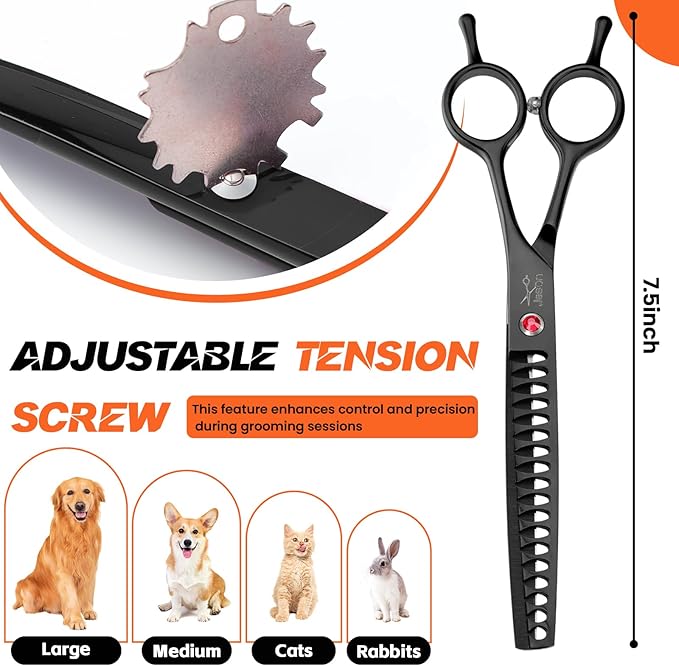 JASON Dog Grooming Chunker Scissors - 7" Professional Thinning Shears Black