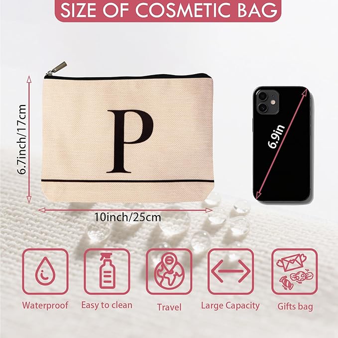 HDYHDY Letter A-Z Initial Personalized Makeup Bags, Birthday Gifts for Women, Monogrammed Gifts for Women Mom Sister Best Friend Bride Bridesmaid, Mothers Day, Christmas, Small Travel Cosmetic Bag (P)