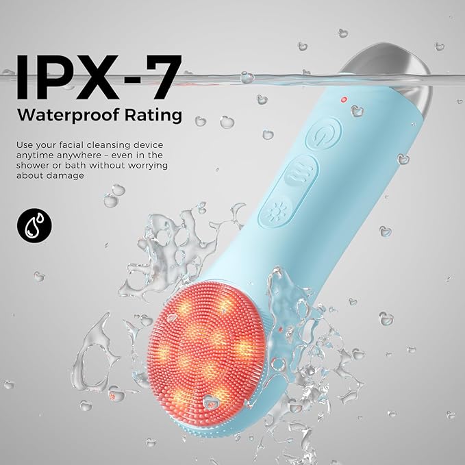 Face Scrubber Facial Cleansing Brush - Waterproof and Rechargeable Face Cleansing Brush with 4 LED Gentle Light, Cleansing, Exfoliating and Massaging, Electric Face Scrub Brush for Men & Women