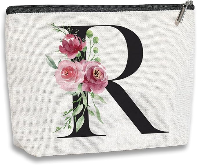 KDXPBZ Initial Makeup Bag - Personalized Gifts for Women, Bridesmaid & Birthday Gifts - Bride & Bridesmaid Cosmetic Bag (Letter R)
