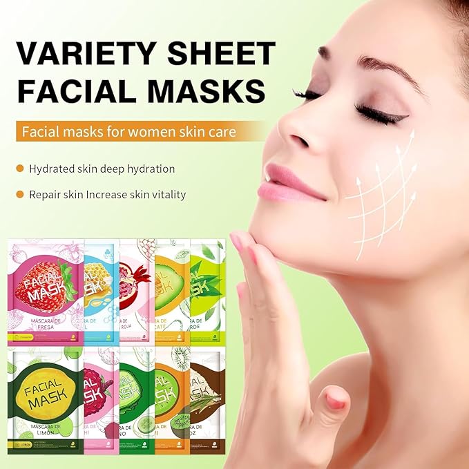 GUOYAOLIFU 30 Sheets Face Masks Skincare, Hydrating Face Masks Suitable for Sensitive Skin, Bulk Facial Mask for Women Skin Care, Soothe Face Mask for Spa