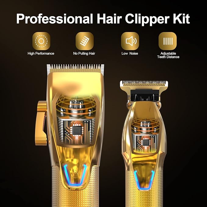 Dumite Cordless Hair Clippers for Men,Professional Hair Clippers Trimmer Kit,Barber Fading Clipper and Zero Gap T-Blade Trimmer Set with LED Display for Mens Gifts(Gold)