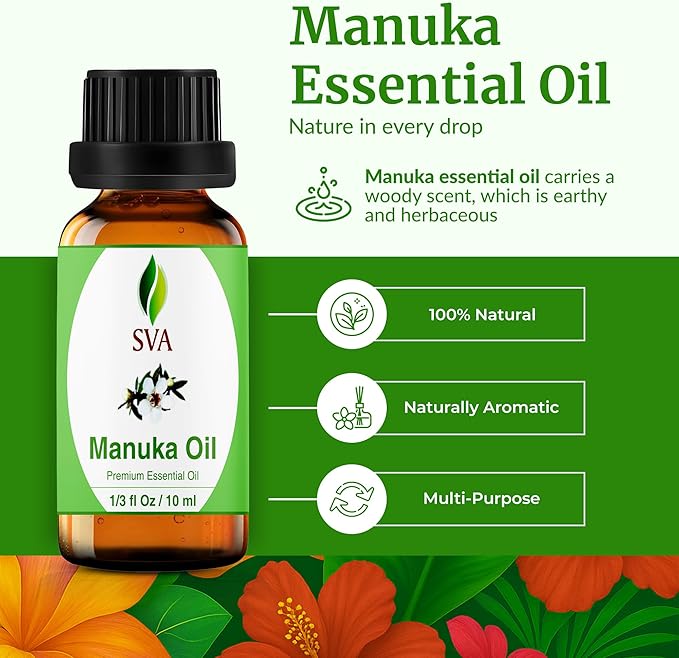 SVA Manuka Essential Oil in Glass Bottle, 1/3 Fl Oz (10 ml)