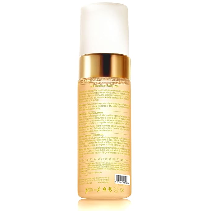 Gratiae organics, AHA Cleansing and Peeling Foam face wash, non-drying facial cleanser for sensitive, acne & allergy prone and all Skin Types, facial cleanser. 5.1 Fl. Oz