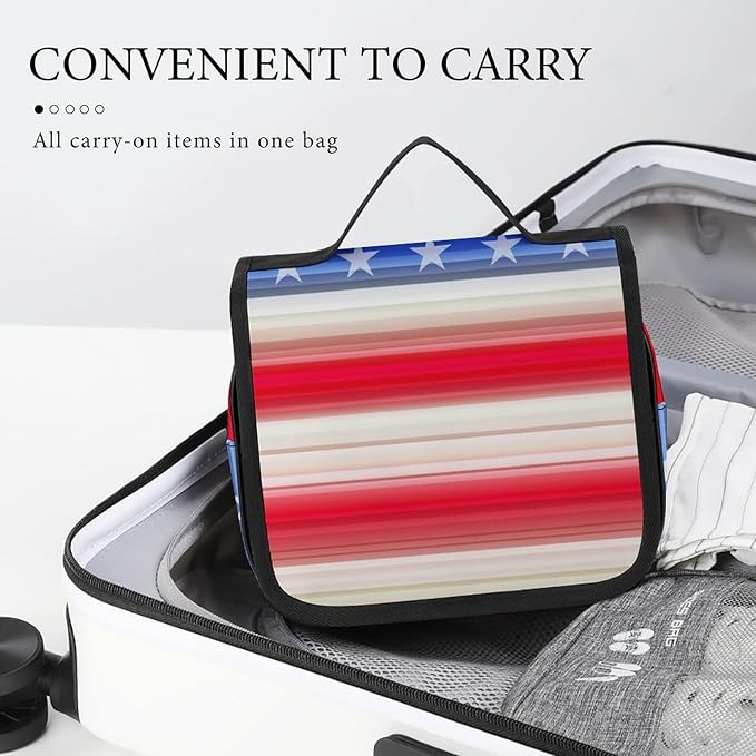 CWECVWE Travel Toiletry Bag Red Blue White American Flag, Portable Makeup Bag with Hanging Hook, Large Capacity Door Room Essentials Travel Organizer for Women Men