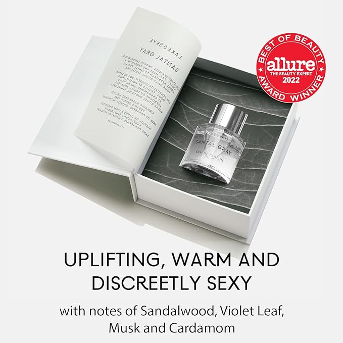 Lake & Skye Santal Gray Eau de Parfum, Long Lasting Fragrance, 1.7 fl oz (50 ml) - Santal, Cardamom, Sandalwood, Earthy, Musk, Vegan, Paraben-Free, Cruelty-Free