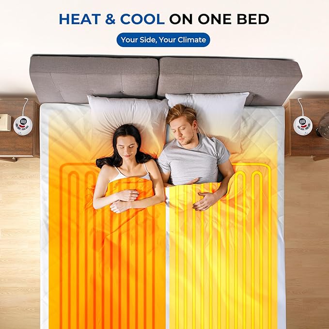 Heated Mattress Pad California King Quilted Zone Heating Electric Bed Warmer Comfort Heat Mattress Pad Cover Dual Controller（12 Heat Setting | 1-12 Hours Auto Shut Off | with 8-21 Inch Deep Pocket）