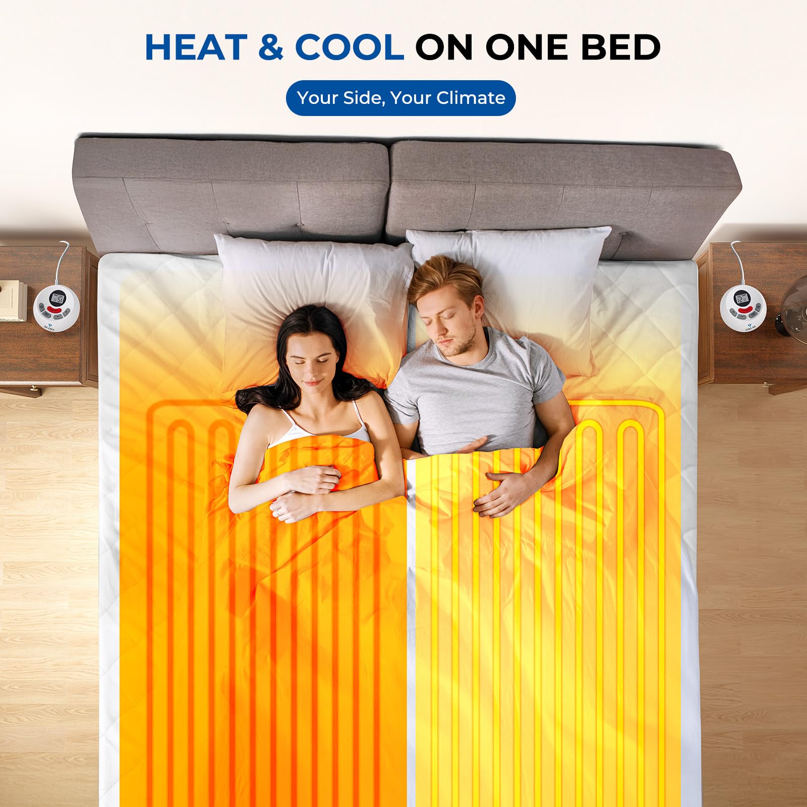 Heated Mattress Pad Queen Size Quilted Zone Heating Electric Bed Warmer Luxury Comfort Heat Mattress Pad Cover Dual Controller（12 Heat Setting | 1-12 Hours Auto Shut Off | with 8-21 Inch Deep Pocket）