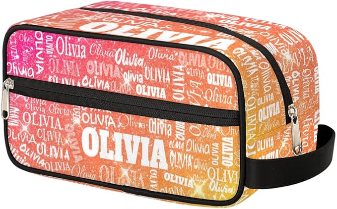 KFNHN Custom Makeup Bag Travel Toiletry Bag Shiny Glitter Starry Red Orange