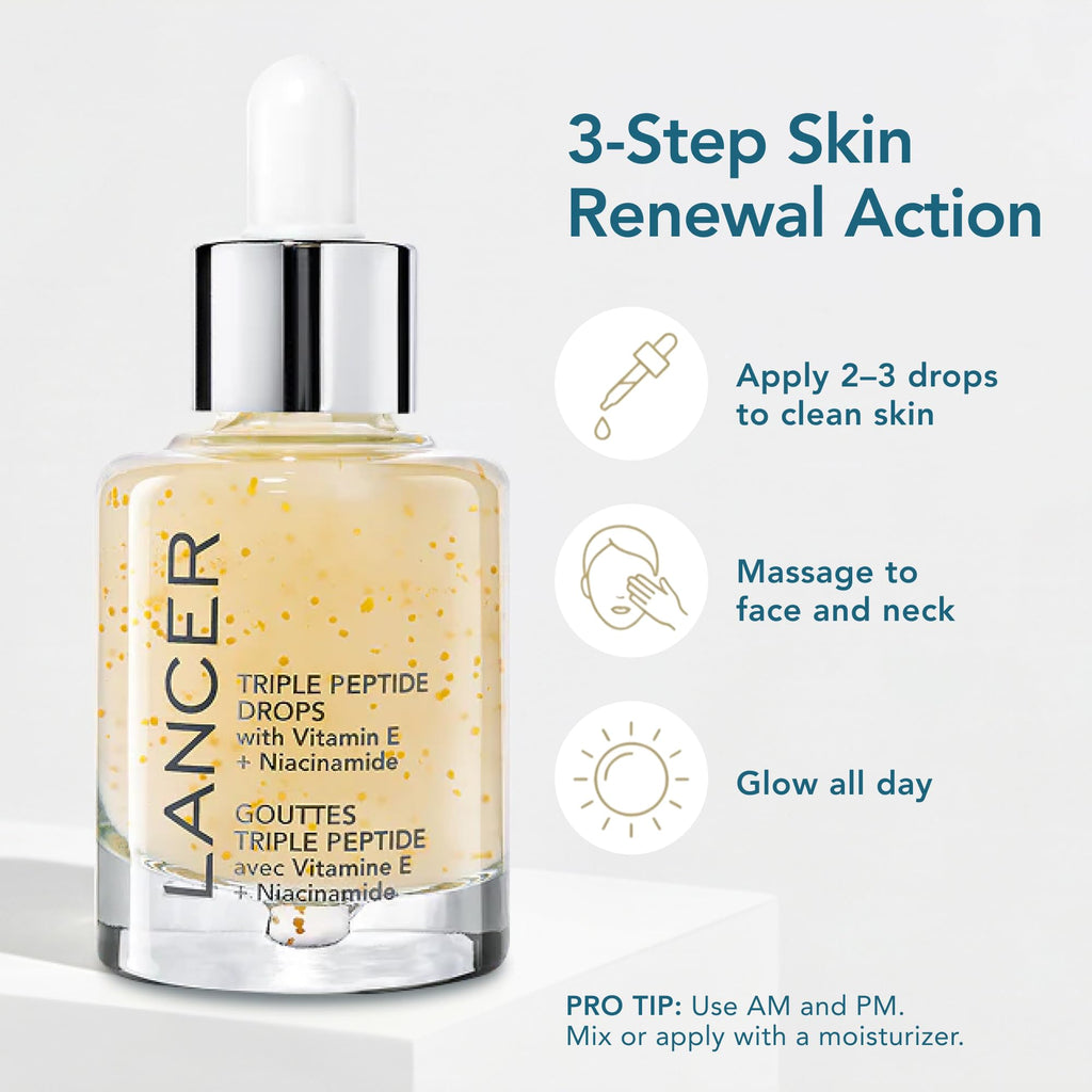 Lancer Skincare | Triple Peptide Drops | Peptide Serum | 1fl oz