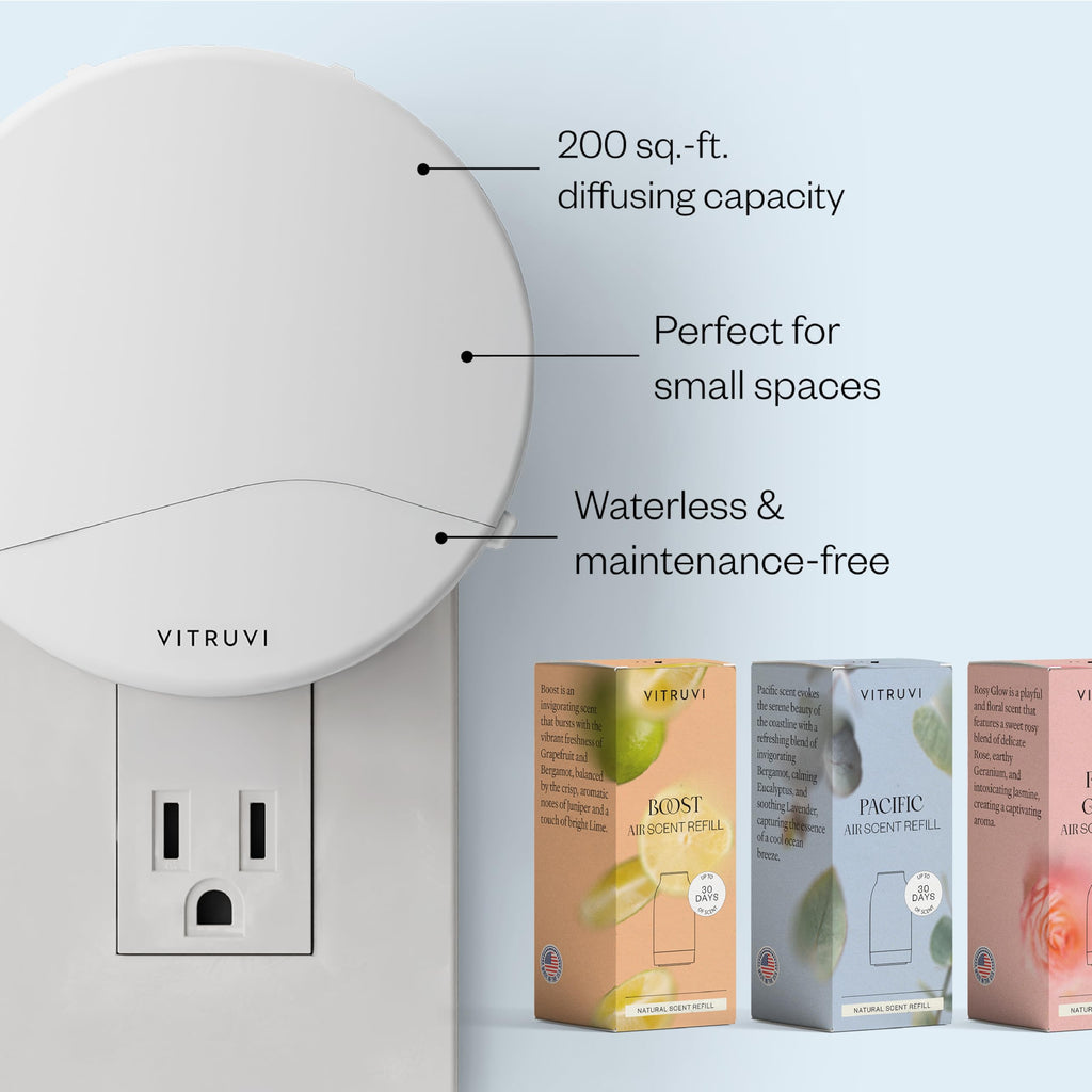 Vitruvi Push Plug-in Wall Diffuser – Starter Kit with Vanilla Mint Refill, Made with Natural Ingredients – Covers 200 Sq Ft – Long-Lasting Scent Up to 500 Hours – White
