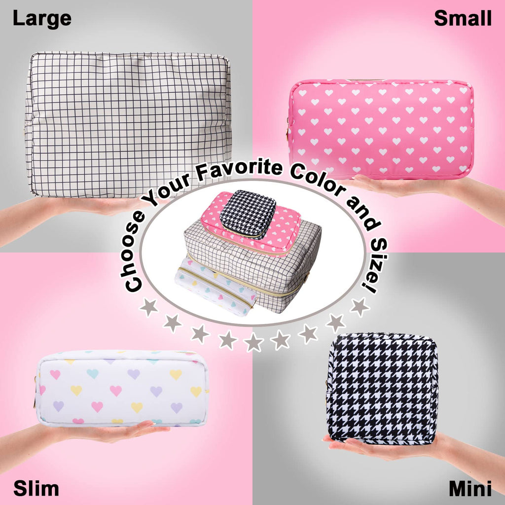 Nylon Large Checkered Makeup Bag Travel Pouch for Women, Big Preppy Makeup Bag Cute Cosmetic Zipper Pouch Purse,Waterproof Toiletry Bag Clutch Makeup Brush Organizer Pouch for Ladies Girls(Checkered)