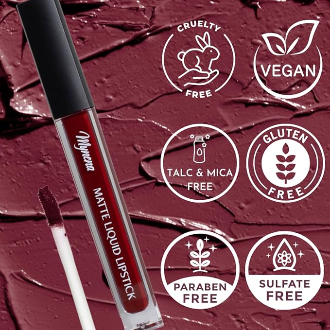 Mynena Hydrating Burgundy Matte Liquid Lipstick, Long Lasting - Emma