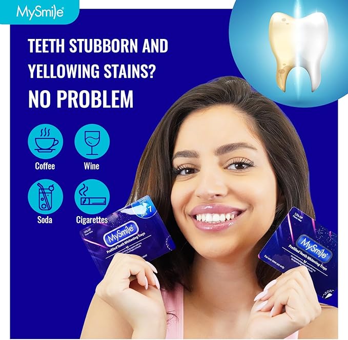 MySmile 7 Treatments Prefilled Teeth Whitening Trays Kit with 12% Hydrogen Peroxide Whiter Gel for Sensitive Tooth, Fast-Result Vegan Teeth Whitener U-Wraps Tooth Stain Remover, Mint Flavor