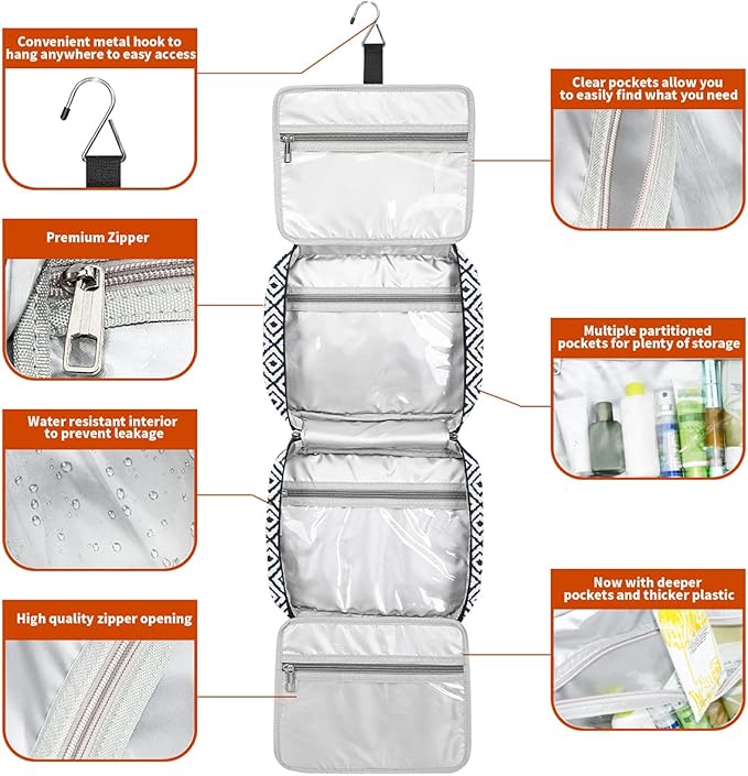Bosidu Hanging Travel Toiletry Bag, Large Capacity Cosmetic Travel Toiletry Organizer for Women with 4 Compartments & 1 Sturdy Hook, Perfect for Daily Use/Valentines' Day