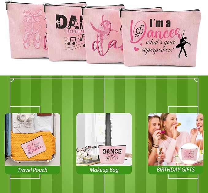CQM 4 Pcs Dance Makeup Bag, Dancer Gifts, Dance Gifts Cosmetic Bag