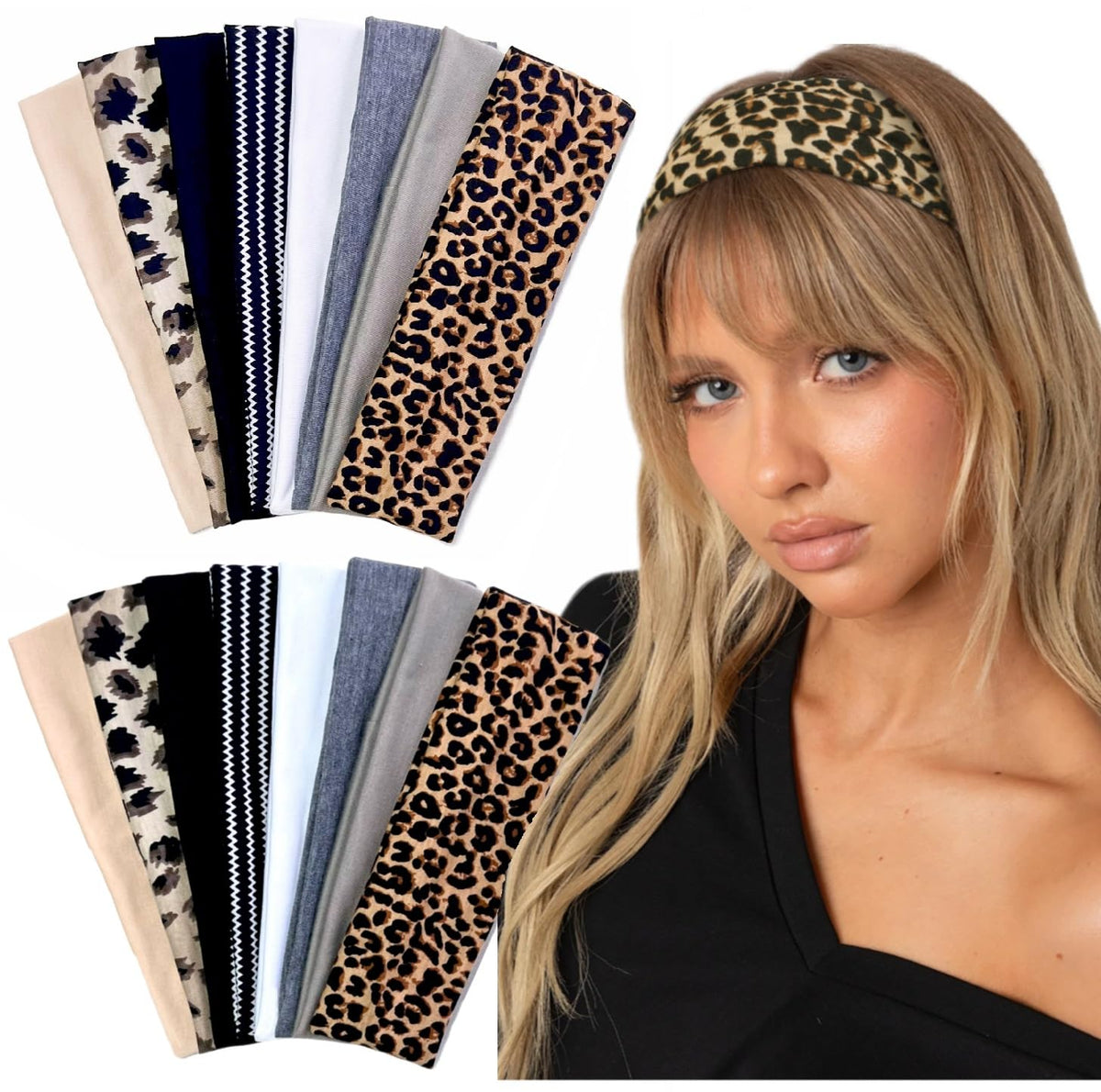Huachi Headbands for Women Non Slip 16 Pack Multicolor Womens Head Bands, Elastic Hair Bands Soft Cotton Cloth Headband for Workout Yoga Sports Fashion Hair Accessories