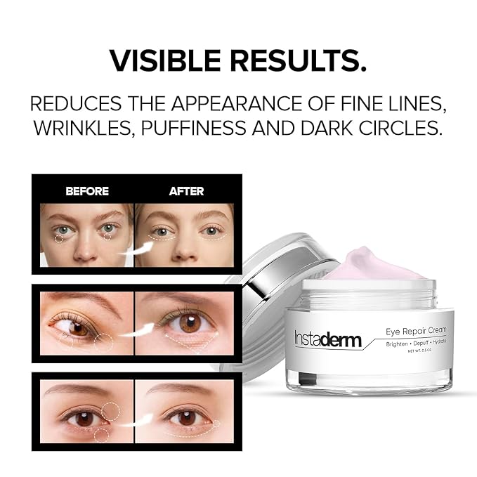 Instaderm Eye Repair Cream Reduces the Appearance of Dark Circles, Puffiness, Under Eye Bags, Fine Lines & Wrinkles, Anti-Aging Formula with Niacinamide Visibly Smooth, & Hydrate the Skin.