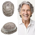 Mens Toupee Human Hair Piece French Lace Toupee for Man Hair System Indian Human Hair Replacement Systems V-Looped PU Front Hairpieces 6"X8" #580 5# MEDIUM LIGHT BROWN WITH 80% SYNTHETIC GREY