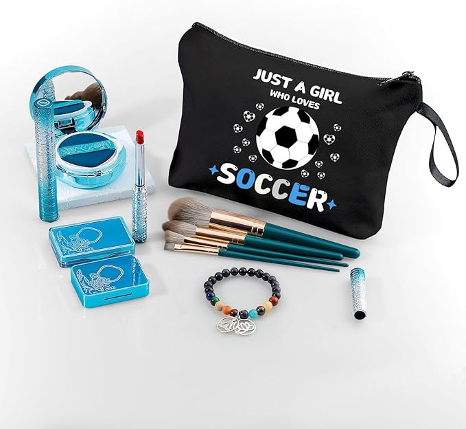 ARIOSEY Soccer Cosmetic Makeup Bag, Soccer Gifts for Girls, Travel Organizer, Multifunctional Cosmetic Bag, Black