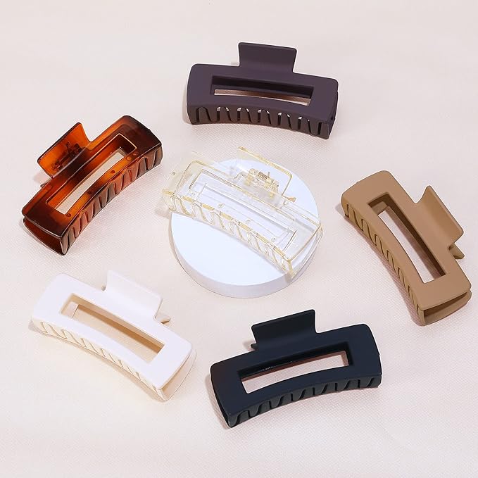 Sisiaipu 4 Inch Big Hair Claw Clips 6 Pcs Large Claw for Thick Hair Square Hair Clips for Women Rectangle Hair Clips Nonslip Acrylic Banana Jaw Clips Hair Accessories for Girls (Amber)