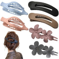 6 Pack Large Flat Claw Clips for Women, French Matte Non Slip Flat Hair Clips, 3 Styles Strong Hold Side Slide Barrettes for Thick Thin Fine Hair, Duckbill No Crease Hair Accessories (Pink&Blue)